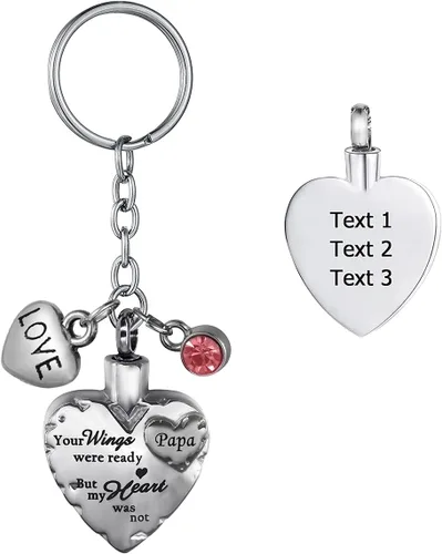 Miniatura 14 de Joyería de cremación de acero inoxidable con texto en inglés "Your Wings were Ready but My Heart was Not Memorial", llavero de urna para cenizas