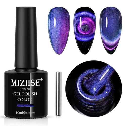 Miniatura 14 de MIZHSE Esmalte de uñas en gel 9D de ojo de gato, esmalte en gel magnético plateado con barra magnética, efecto galaxia mágico con destellos y brillo