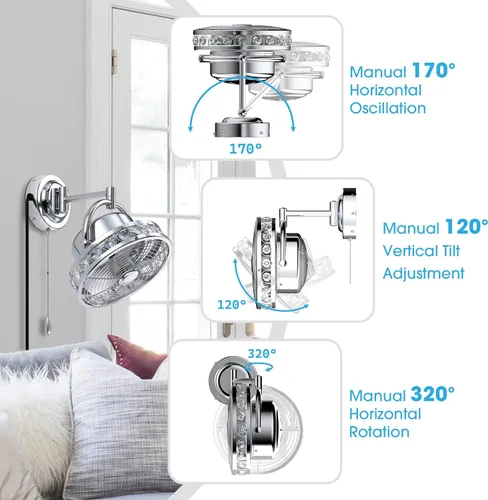 Miniatura 2 de Parrot Uncle Ventilador de pared de 10 pulgadas, ventilador de pared con brazo oscilante y plegable, diseño silencioso que ahorra espacio, dirección