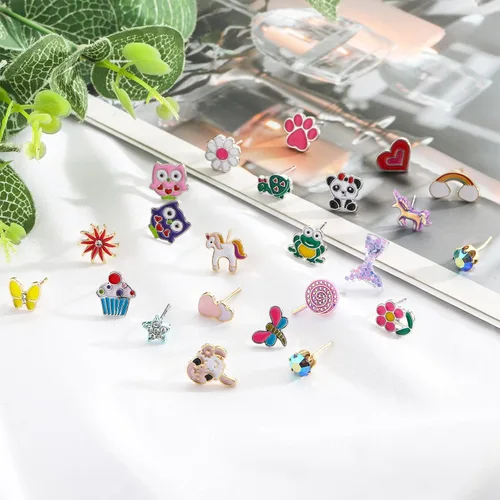 Miniatura 3 de NEWITIN 20 pares40 pares60 pares80 pares de aretes coloridos y lindos aretes hipoalergénicos de acero inoxidable para niñas y mujeres