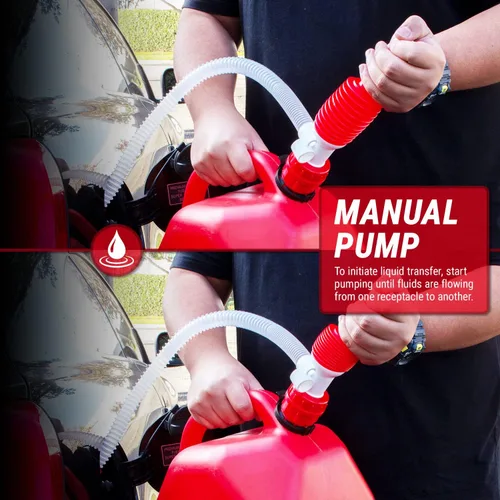 Miniatura 4 de TERA PUMP Bomba de transferencia de combustible portátil manual, manguera de descarga de 2.2 pies, clip integrado en la boquilla, bomba de sifón