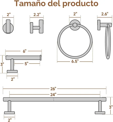 Miniatura 7 de USHOWER Set de accesorios de baño en color negro mate, juego moderno de toallero de 24 pulgadas montado en la pared, juego de accesorios de baño