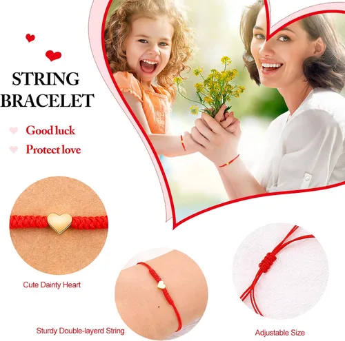 Miniatura 19 de Regalos para el día de la madre para mamá, hilo rojo, para madre e hija, juego de 2 pulseras de corazón a juego para mamá y yo, pulsera roja