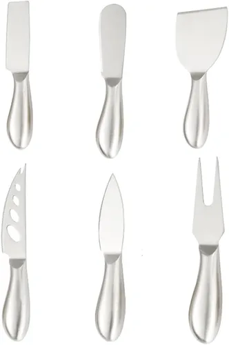Miniatura 2 de Colección de cuchillos de queso de acero inoxidable de 6 piezas con tenedor de queso, rebanador y cortadores para cocina plateado