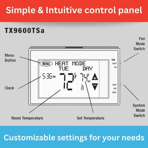 Miniatura 5 de Lux LTX9600TS - Termostato digital programable de 7 días para uso doméstico; 2 calor, 1 frío