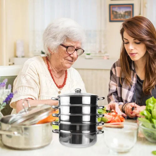Miniatura 2 de Hemoton Olla de vapor de acero inoxidable de 14.7 pulgadas, olla multifuncional de 5 niveles para cocinar albóndigas, verduras, sopa, práctica