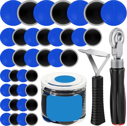 Tallew 90 piezas Kit de parches de neumáticos 32 mm 42 mm 58 mm Unidad de reparación de neumáticos con rodillo y raspador de forro, parche de tubo