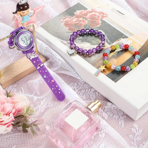 Miniatura 4 de 3 Pieces Kids Unicorn Watch and Unicorn Bracelet Waterproof Toddler Digital Watch Light Watch with Alarm Stopwatch Unicorn Christmas Valentine Day