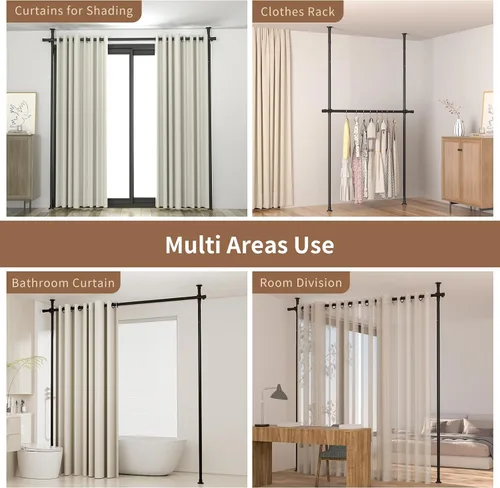 Miniatura 7 de Barra de cortina divisora de habitación, separador de ambientes sin perforaciones para separación de espacio, ajustable, de 4 a 10 pies de alto, 28