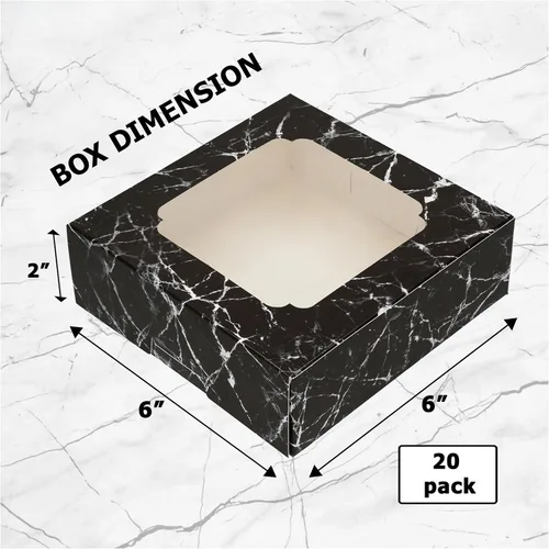 Miniatura 3 de Paquete de 20 cajas de panadería con ventana pequeñas de 6 x 6 x 2 pulgadas para galletas, dulces, pasteles, brownie, pastel de gasa, tarta, tarta