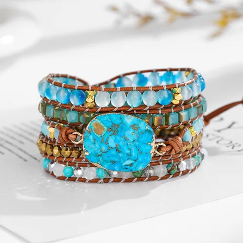 Miniatura 4 de Plumiss Women Boho Handmade Natural Stone Crystal Leather Bead Wrap Bracelets Collection