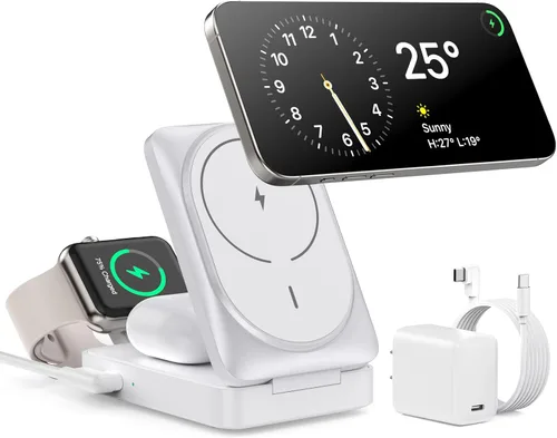 Miniatura 10 de Cargador Inalámbrico 3 en 1 Estación de Carga para iPhone, Soporte de Carga Magnético de 15W Certificado Qi2 para Mag-Safe con Adaptador USB C