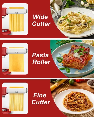 Miniatura 10 de Accesorio para máquina de pasta para todos los mezcladores Kitchenaid, accesorios para mezclador de fideos Kitchen Aid 3 en 1 incluyendo rodillo