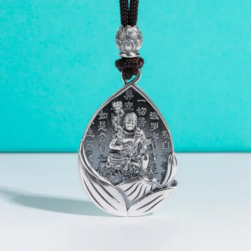 Miniatura 2 de AnuClub Collar con colgante de escultura de Buda Guanyin de plata de ley S999, amuleto de la suerte, joyería de San Patrono del zodiaco chino