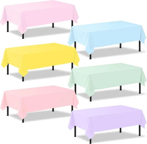 Miniatura 11 de Paquete de 3 manteles de plástico desechables de 54 x 108 pulgadas, color morado claro, azul claro, rosa claro, para mesas de 6 a 8 pies, fiestas