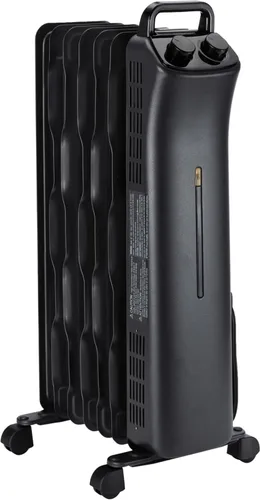 Amazon Basics Radiador portátil con 7 aletas onduladas, control manual, negro, 1500 W, 13.1 x 26.3 x 9.8 pulgadas