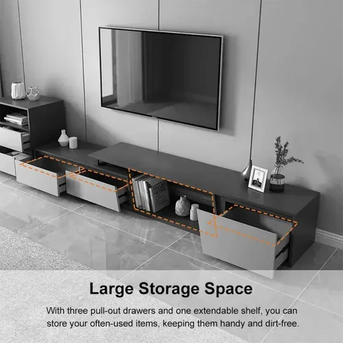 Miniatura 3 de homary Consola de TV extensible para sala de estar, centro de entretenimiento rectangular con 3 cajones, soporte de TV de hasta 110 pulgadas