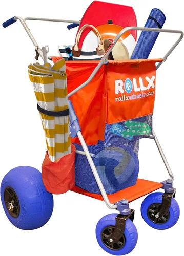 Miniatura 13 de RollX Carro de almacenamiento plegable con 4 ruedas de globo, neumáticos de playa traseros de 13 pulgadas y delanteros de 7 pulgadas