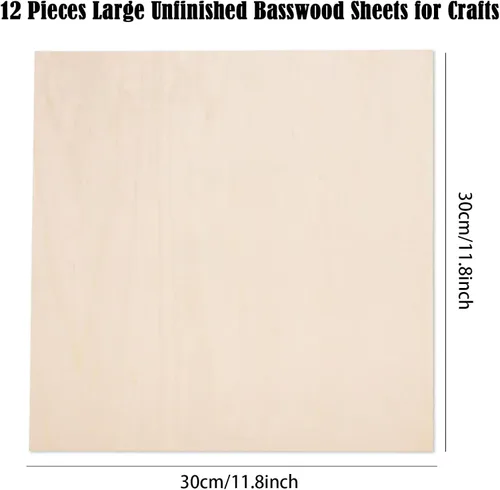 Miniatura 2 de Paquete de 12 hojas de tilo para manualidades - 30,5 x 30,5 x 3 mm - Hojas de madera contrachapada de 3 mm de espesor con superficies lisas - Tablas