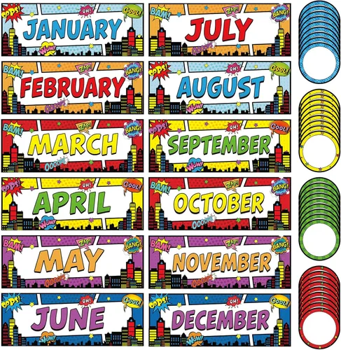 Miniatura 13 de Zonon Conjunto de 48 Piezas de Titulares Mensuales Navideños 12 Meses del Año Encabezados Bordes de Tablón de Anuncios Mensuales de Temporada con 36