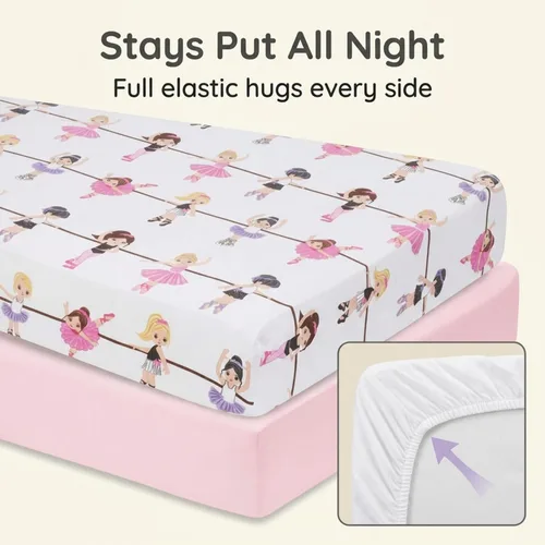 Miniatura 5 de Everyday Kids Paquete de 2 Sábanas Bajeras para Cuna para Niña, 100% Sábana de Bebé de Microfibra Suave y Transpirable, Se Adapta a Colchones