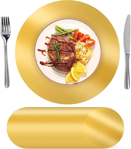 Miniatura 11 de SHACOS 50 manteles individuales redondos negros, manteles individuales de papel de 13 pulgadas desechables para mesa de comedor, platos de carga