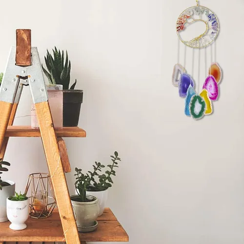 Miniatura 2 de rockcloud Colgante de pared de árbol de cristales curativos en rodajas de ágata, adorno colgante de meditación, adorno para ventana, decoración