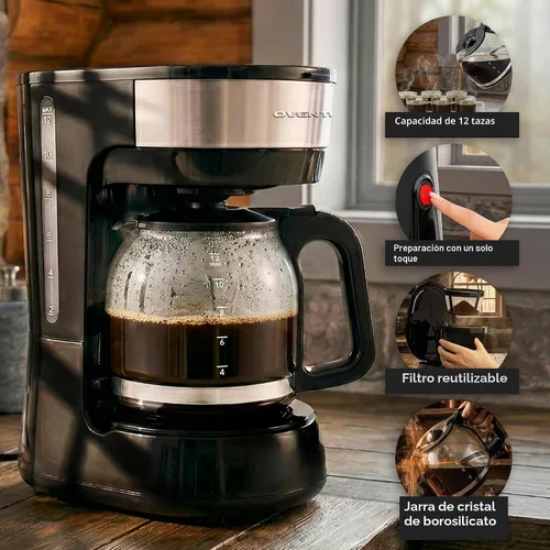 Miniatura 2 de OVENTE Cafetera de goteo de 12 tazas con jarra de vidrio de borosilicato, máquina de operación táctil única, sistema antigoteo, filtro reutilizable