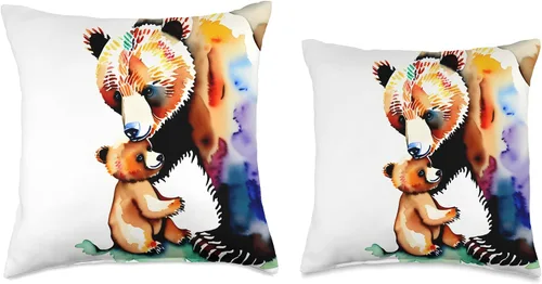 Miniatura 3 de Mama Bear Baby Bear Looks Like Watercolor Art Almohada de tiro 16x16, multicolor