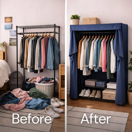 Miniatura 8 de Formosa Covers Funda portátil para estante de ropa, protege tu ropa del polvo, mantiene tu habitación organizada en beige caqui (solo funda)