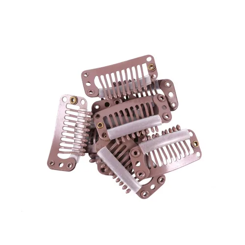 Miniatura 3 de YANTAISIYU 24 unids/lote 1.260 in 9-dientes Metal Hair Clip con goma Snap Clips para peluca Accesorios Clips (marrón claro)
