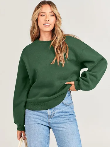 Miniatura 8 de ANRABESS Sudadera de manga larga para mujer, casual, cuello redondo, ajuste holgado, sudadera con capucha de forro polar para otoño