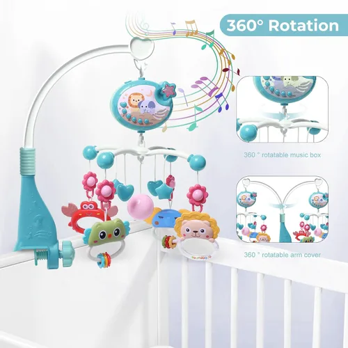 Miniatura 7 de YUNGCHI Móvil de bebé para cuna con juguetes de cuna, música y luces para paquete y paly cuna carrusel musical móvil móvil para niñas y niños, móvil
