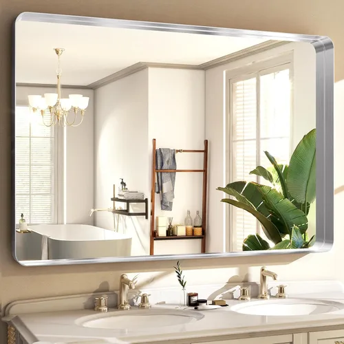 Miniatura 15 de Espejo de baño negro de 36 x 24 pulgadas, moderno espejo rectangular negro para pared con esquinas redondeadas, espejos de baño para tocador, espejo