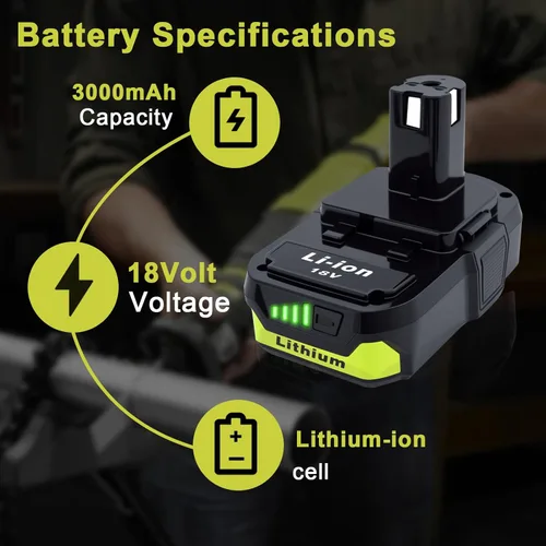 Miniatura 3 de 2 paquetes de repuesto de alta capacidad de 3.0Ah para batería Ryobi de 18 V P108 P104 P105 P102 P103 P122 P109 Li-ION compatible con Ryobi 18V ONE+