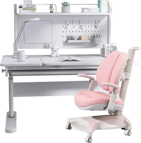 Miniatura 17 de FCD Escritorio y silla para niños, juego de escritorio y silla de estudio ergonómico, multifuncional, ajustable, mesa de dibujo y estación