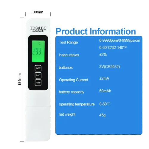 Miniatura 4 de Kits de prueba de agua multifuncionales 3 en 1 para agua potable y piscina - TDS digital preciso, temperatura, medidor EC medidor de agua