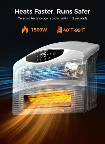 Miniatura 2 de GiveBest Calentador de pared inteligente, calentadores eléctricos PTC de 1500 W para uso en interiores, termostato ajustable, control remoto, Blanco