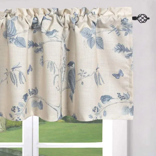 Miniatura 13 de Leeva Cortinas rústicas de cocina con estampado floral verde mezclado de lino para media ventana, para comedor, bolsillo para barra, cafetería