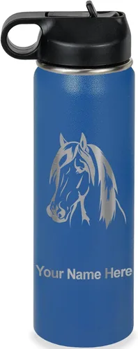 Miniatura 29 de LaserGram Botella de agua personalizada, cabeza de caballo 1, acero inoxidable de doble pared aislada al vacío con popote superior, regalo grabado