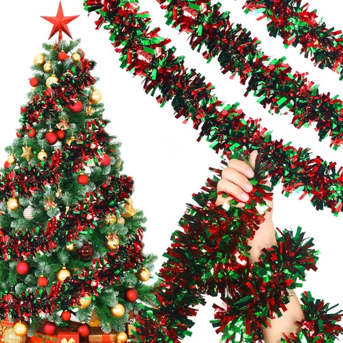 Miniatura 10 de Guirnalda de Oropel de Navidad de 26.2 pies Negra de Halloween Guirnalda Metálica para Árbol Decoraciones Colgantes de Oropel con Brillantina