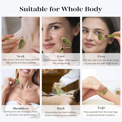 Miniatura 6 de BAIMEI IcyMe Gua Sha y rodillo de jade - Herramientas faciales, rodillo facial y juego de Gua Sha para reducir la hinchazón y el enrojecimiento