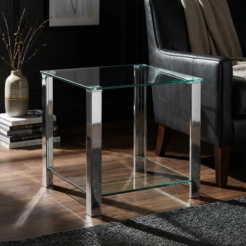 Miniatura 8 de Cortesi Home Melissa - Mesa auxiliar de cristal con doble estante, 20 pulgadas, color plateado