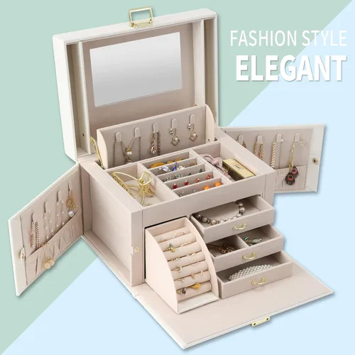 Miniatura 5 de DerBlue Joyero joyero organizador de joyas para mujer organizador de joyas de cuero sintético grande organizador de joyas de cuero sintético gran