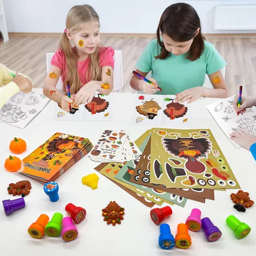 Miniatura 6 de Cinrobiye 72 piezas de regalos de fiesta del día de Acción de Gracias, regalos de intercambio escolar de otoño, libros para colorear de Acción