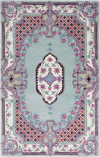 Miniatura 32 de SAFAVIEH Bellagio Collection - Alfombra decorativa de 2 x 3 pies, azul y rosa, hecha a mano de lana de medallón, ideal para zonas de alto tráfico