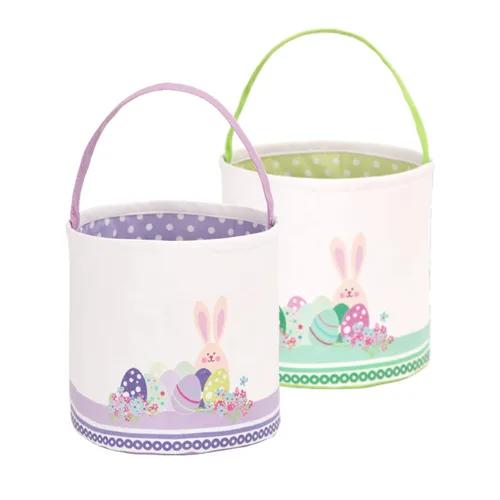 Miniatura 11 de LessMo - Canasta de conejito para huevos de Pascua, color púrpura, bonita, personalizable, de lona y algodón, canasta para búsqueda de huevos