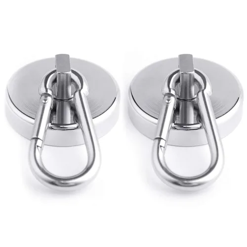Miniatura 8 de WELLZEER Ganchos magnéticos de 100 libras, ganchos magnéticos negros con mosquetón giratorio para colgar refrigerador, fuerte imán de neodimio