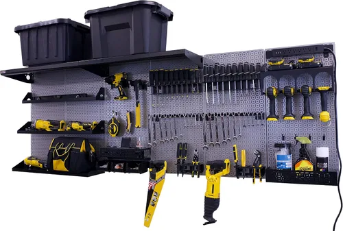 Miniatura 21 de OmniWall Weekend Warrior Ultimate Tool Kit - Sistema de Almacenamiento de Pared de Tablero de Clavos de Metal de 96" x 32" Negro/Naranja