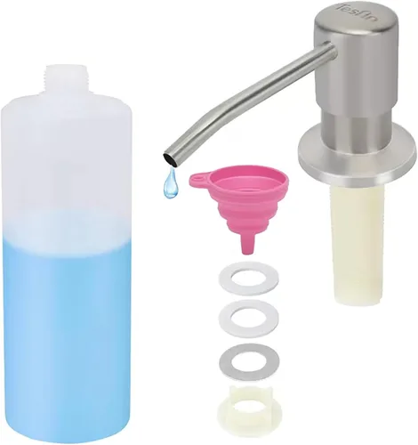 Dispensador de jabón para platos para fregadero de cocina de níquel cepillado, dispensador de jabón para debajo del fregadero con cabezal de bomba
